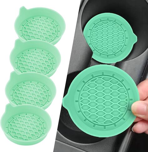 4PCS Car Cup Holder Coasters, Silicone Non-Slip Vehicle Cup Recessed Mats, Sift-Proof Automotive Interior Drink Insert Decor Accessories, Universal for SUV, Sedan, Truck (Black) in Kuwait