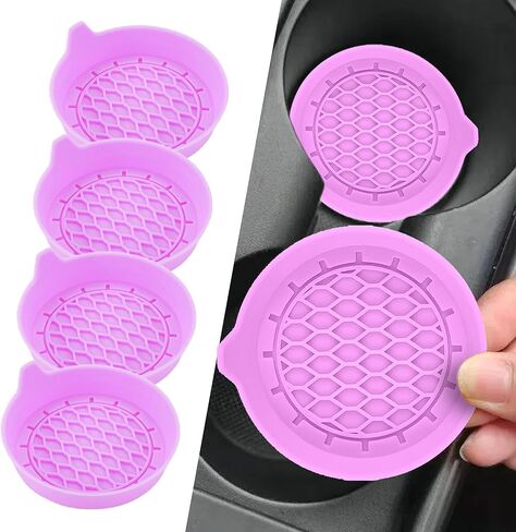 4PCS Car Cup Holder Coasters, Silicone Non-Slip Vehicle Cup Recessed Mats, Sift-Proof Automotive Interior Drink Insert Decor Accessories, Universal for SUV, Sedan, Truck (Black) in Kuwait