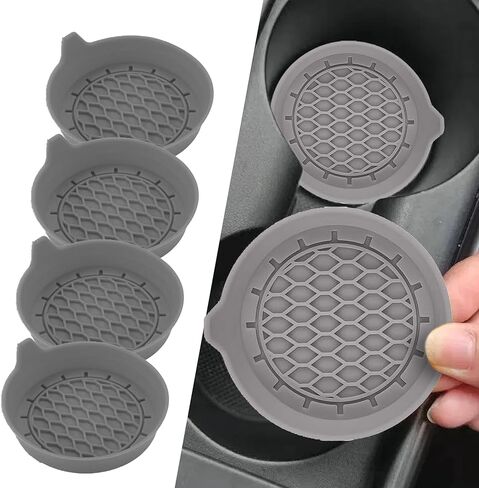 4PCS Car Cup Holder Coasters, Silicone Non-Slip Vehicle Cup Recessed Mats, Sift-Proof Automotive Interior Drink Insert Decor Accessories, Universal for SUV, Sedan, Truck (Black) in Kuwait