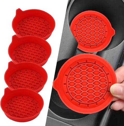 4PCS Car Cup Holder Coasters, Silicone Non-Slip Vehicle Cup Recessed Mats, Sift-Proof Automotive Interior Drink Insert Decor Accessories, Universal for SUV, Sedan, Truck (Black) in Kuwait