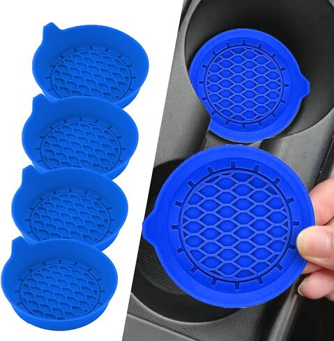 4PCS Car Cup Holder Coasters, Silicone Non-Slip Vehicle Cup Recessed Mats, Sift-Proof Automotive Interior Drink Insert Decor Accessories, Universal for SUV, Sedan, Truck (Black) in Kuwait
