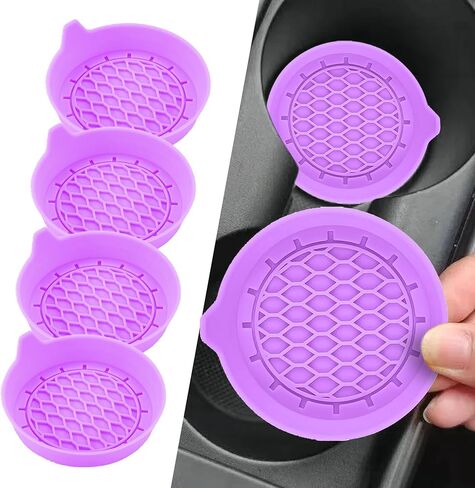 4PCS Car Cup Holder Coasters, Silicone Non-Slip Vehicle Cup Recessed Mats, Sift-Proof Automotive Interior Drink Insert Decor Accessories, Universal for SUV, Sedan, Truck (Black) in Kuwait