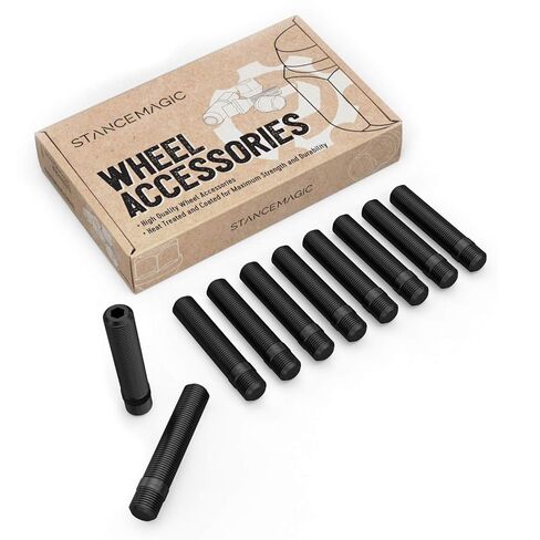 محول براغي StanceMagic 10 قطع ممتدة للعجلات السوداء - 14x1.25 إلى 14x1.25، الطول الإجمالي 92 مم، طول الساق 75 مم - متوافق مع مركبات BMW (تأكد من أن السيارة تستخدم مسامير 14x1.25) in Saudi Arabia