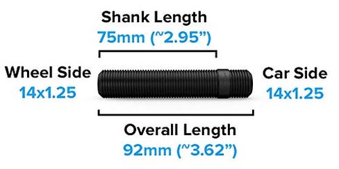 محول براغي StanceMagic 10 قطع ممتدة للعجلات السوداء - 14x1.25 إلى 14x1.25، الطول الإجمالي 92 مم، طول الساق 75 مم - متوافق مع مركبات BMW (تأكد من أن السيارة تستخدم مسامير 14x1.25) in Saudi Arabia