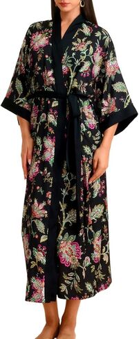 Women's Fancy Print Satin Kimono Robe, Soft Silky Lightweight, Long Wedding Bridesmaid Robes Fits Sizes 0-12 in Saudi Arabia