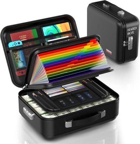 Fireproof Document Box with Combination Lock - Fire & Water Resistant Hard Case Safe Box for Important Documents, Certificates, Laptops, Passports (Black) in Kuwait