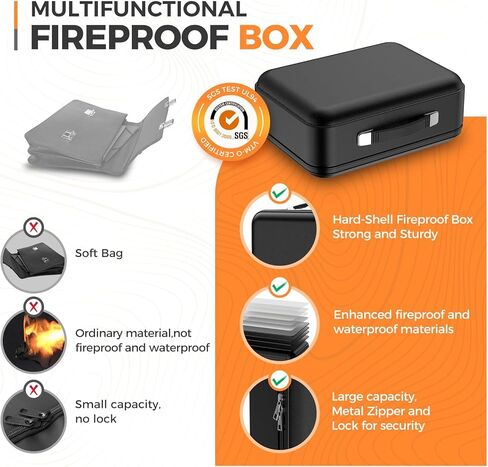 Fireproof Document Box with Combination Lock - Fire & Water Resistant Hard Case Safe Box for Important Documents, Certificates, Laptops, Passports (Black) in Kuwait