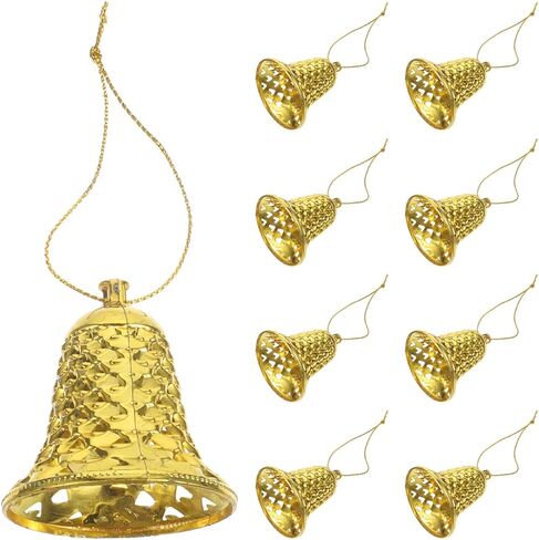 Christmas Gold Jingle Bells：12pcs Gold Bells for Xmas Hanging Decorations, Reusable Xmas Ornament Ringbell for Christmas Tree Pendant Holiday Decoration（Plastic，2inch） in Saudi Arabia
