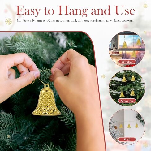 Christmas Gold Jingle Bells：12pcs Gold Bells for Xmas Hanging Decorations, Reusable Xmas Ornament Ringbell for Christmas Tree Pendant Holiday Decoration（Plastic，2inch） in Saudi Arabia