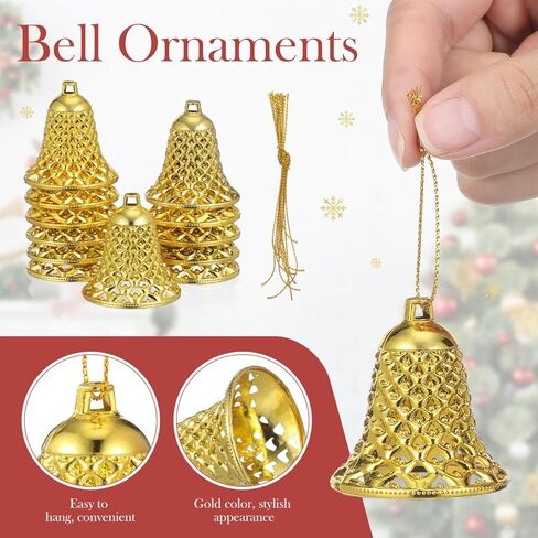 Christmas Gold Jingle Bells：12pcs Gold Bells for Xmas Hanging Decorations, Reusable Xmas Ornament Ringbell for Christmas Tree Pendant Holiday Decoration（Plastic，2inch） in Saudi Arabia