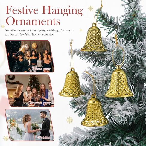 Christmas Gold Jingle Bells：12pcs Gold Bells for Xmas Hanging Decorations, Reusable Xmas Ornament Ringbell for Christmas Tree Pendant Holiday Decoration（Plastic，2inch） in Saudi Arabia