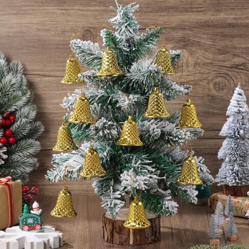Christmas Gold Jingle Bells：12pcs Gold Bells for Xmas Hanging Decorations, Reusable Xmas Ornament Ringbell for Christmas Tree Pendant Holiday Decoration（Plastic，2inch） in Saudi Arabia