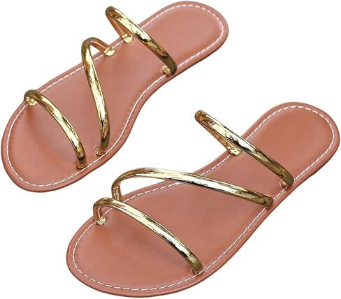 SweatyRocks Women's Flat Sandals Metallic Strappy Slip On Summer Beach Sandals in Saudi Arabia