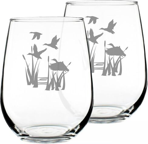 Duck Pond Stemless Wine Glass - Cabin Themed Gifts or Rustic Decor for Women and Men - Engraved Silhouette - Large in Saudi Arabia