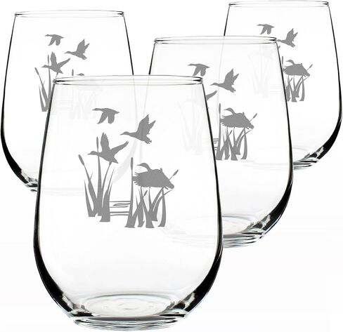Duck Pond Stemless Wine Glass - Cabin Themed Gifts or Rustic Decor for Women and Men - Engraved Silhouette - Large in Saudi Arabia