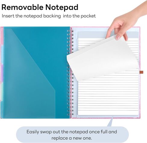 دفتر ملاحظات لامع مع مساحة تخزين لحجم الحروف، حامل دفتر ملاحظات مقاس 8.5 × 11 مع 5 مجلدات وفواصل، مقاس 12.8 × 9.7 بوصة، محفظة حلزونية للمستلزمات المدرسية لمعلم التمريض، وردي in Kuwait
