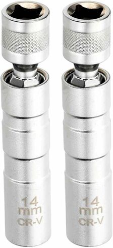 HARFINGTON 2pcs Spark Plug Socket Set 3/8" Drive 18mm Swivel Magnetic 12 Point Thin Wall Spark Plug Socket with 360 Degree Swivel CR-V Steel, Silver in Saudi Arabia