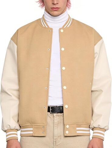 Men's Varsity Jacket Bomber Letterman Jacket Leather Sleeve Vintage Style Lightweight Outerwear in Saudi Arabia