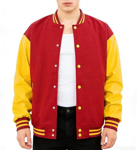 Men's Varsity Jacket Bomber Letterman Jacket Leather Sleeve Vintage Style Lightweight Outerwear in Saudi Arabia