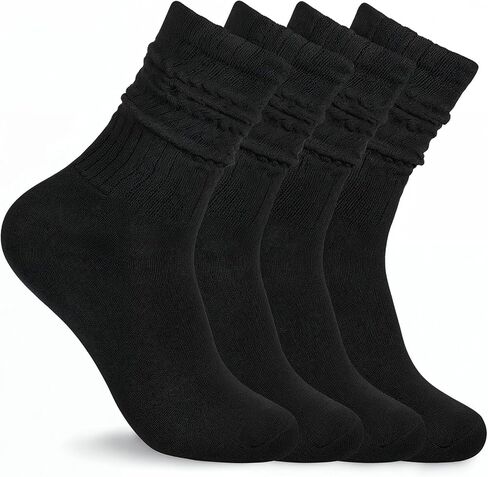 Ouligay 2 Pack Black Scrunch Crew Socks for Women Retro Cozy Slouchy Mid Calf Socks Solid Athletic Chunky Slouch Socks in Saudi Arabia