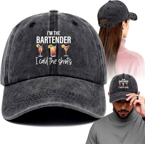 I'm The Bartender Funny Printed Cotton Baseball Cap Adjustable Retro Washed Lightweight and Breathable Unisex Sun Hat, Gifts for Bartender Humorous Drink Lovers Adult Parties Bachelor Party Friend in Saudi Arabia