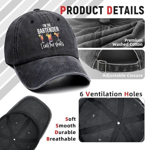 I'm The Bartender Funny Printed Cotton Baseball Cap Adjustable Retro Washed Lightweight and Breathable Unisex Sun Hat, Gifts for Bartender Humorous Drink Lovers Adult Parties Bachelor Party Friend in Saudi Arabia