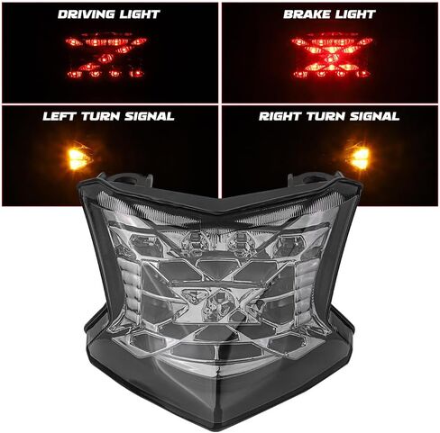 مصباح خلفي LED للدراجات النارية (5 أسلاك) عدسة دخان إشارة الانعطاف المتكاملة لـ Kawasaki Ninja 650 Z650 2017-2025 /Z900 2017-2024 /ZH2 2020-2025، مجموعة مصابيح الفرامل الخلفية 12 فولت in Kuwait