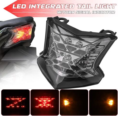 مصباح خلفي LED للدراجات النارية (5 أسلاك) عدسة دخان إشارة الانعطاف المتكاملة لـ Kawasaki Ninja 650 Z650 2017-2025 /Z900 2017-2024 /ZH2 2020-2025، مجموعة مصابيح الفرامل الخلفية 12 فولت in Kuwait
