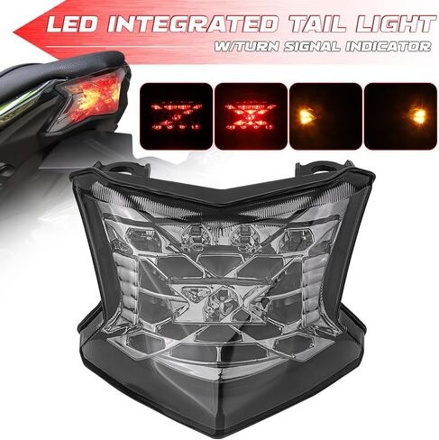 مصباح خلفي LED للدراجات النارية (5 أسلاك) عدسة دخان إشارة الانعطاف المتكاملة لـ Kawasaki Ninja 650 Z650 2017-2025 /Z900 2017-2024 /ZH2 2020-2025، مجموعة مصابيح الفرامل الخلفية 12 فولت in Kuwait