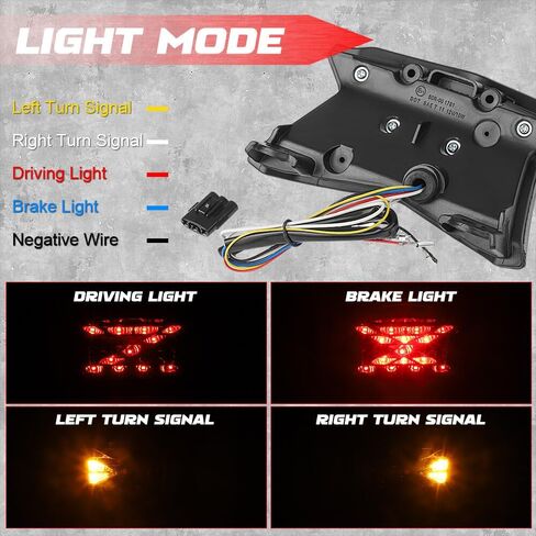 مصباح خلفي LED للدراجات النارية (5 أسلاك) عدسة دخان إشارة الانعطاف المتكاملة لـ Kawasaki Ninja 650 Z650 2017-2025 /Z900 2017-2024 /ZH2 2020-2025، مجموعة مصابيح الفرامل الخلفية 12 فولت in Kuwait