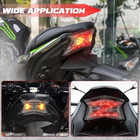 مصباح خلفي LED للدراجات النارية (5 أسلاك) عدسة دخان إشارة الانعطاف المتكاملة لـ Kawasaki Ninja 650 Z650 2017-2025 /Z900 2017-2024 /ZH2 2020-2025، مجموعة مصابيح الفرامل الخلفية 12 فولت in Kuwait