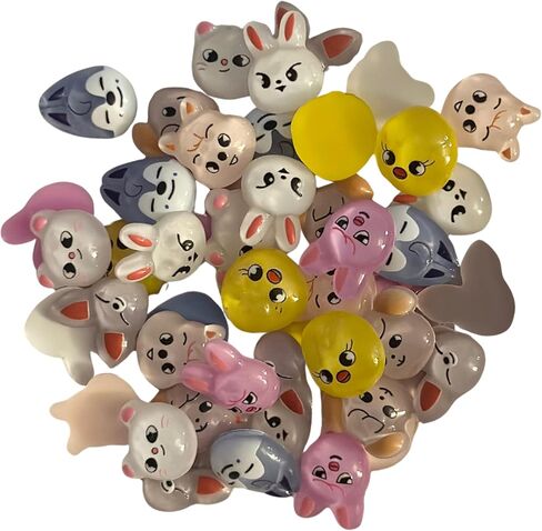 40 Pc Set 16–20mm Flat-Back Mini Animal Charms – Perfect for Phone Cases, Crafts, Freebies & Bracelets – Resin Dog, Rabbit, Bird, Bear & Wolf Character Heads for DIY, Slime, Hair Clips, Keychain in Saudi Arabia