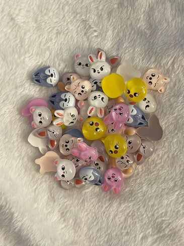 40 Pc Set 16–20mm Flat-Back Mini Animal Charms – Perfect for Phone Cases, Crafts, Freebies & Bracelets – Resin Dog, Rabbit, Bird, Bear & Wolf Character Heads for DIY, Slime, Hair Clips, Keychain in Saudi Arabia