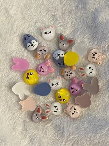 40 Pc Set 16–20mm Flat-Back Mini Animal Charms – Perfect for Phone Cases, Crafts, Freebies & Bracelets – Resin Dog, Rabbit, Bird, Bear & Wolf Character Heads for DIY, Slime, Hair Clips, Keychain in Saudi Arabia