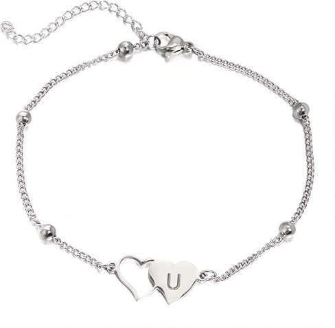 1 pcs Initial Letter Bracelet Stainless Steel Love Heart Bracelet Name Letter Ankle Bracelets Chain Anklets for Women 22+5 CM in Saudi Arabia