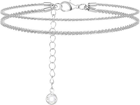 Silver Ankle Bracelets For Women, Dainty Layered Anklets Anklet Bracelets Adjustable Waterproof Stackable Glitter Beach Jewelry For Women Trendy Jewelry Gift in Saudi Arabia