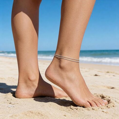 Silver Ankle Bracelets For Women, Dainty Layered Anklets Anklet Bracelets Adjustable Waterproof Stackable Glitter Beach Jewelry For Women Trendy Jewelry Gift in Saudi Arabia
