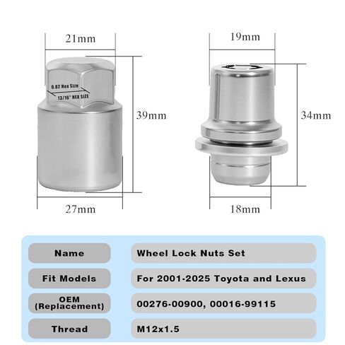 Wheel Locks for Cars, M12 x 1.5 Set Replacement for 00276-00900, Anti Theft Wheel Lock Lug Nut Compatible with Toyota 2001-2025 Camry Corolla RAV4 Highlander C-HR 4RUNNER & Lexus 2002-2025 ES GS LS RX in Saudi Arabia