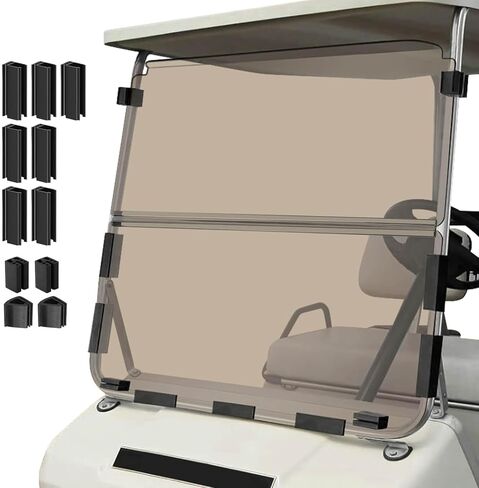 زجاج أمامي قابل للطي لعربة الجولف 3/16 بوصة (5 مم) سميك يناسب فقط 1982-2000 Club Car DS Gas & Elec مع استبدال الزجاج الأمامي الأكريليك القابل للطي بقطر 1 بوصة × 1 بوصة، بما في ذلك أدوات التركيب - ملون in Kuwait