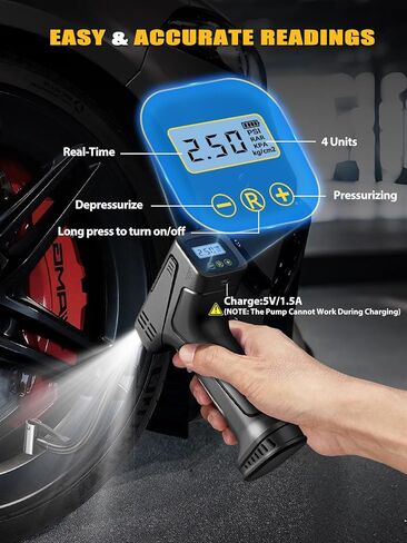 AIRSURE Tire Inflator Air Compressor, Handheld Air Pump for Car Tires with Rechargeable Battery, 150PSI Fast Inflation Cordless Tire Inflator for Car Motorcycle E-bike in Saudi Arabia