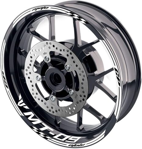 ملصقات حافة عجلة MC MOTOPARTS مقاس 17 بوصة شريط لامع من الفينيل متوافق مع MT09 FZ09 2018-2024 18 19 20 21 22 23 24 (أبيض) in Saudi Arabia