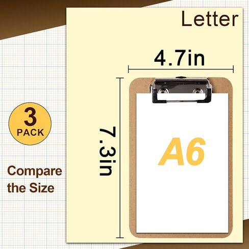 Mini Clipboard 3 Pack Small Clipboards 4.7x7.3 Inch Wooden Clipboard Memo Size Pocket Clip Boards Low Profile with Hang Tab Mini Clipboards for Tickets,Offices,Restaurants in Saudi Arabia