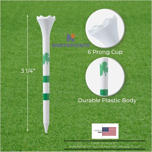 NorthPointe Four Leaf Clover/Shamrock 3 ¼" Plastic Golf Tees - 100 Tees in Bulk in Kuwait