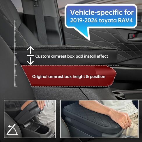 1P لسيارة Toyota RAV4 2019-2026 غطاء وحدة التحكم المركزية للسيارة وسادة مسند الذراع مقاومة للاهتراء من جلد البولي يوريثان مقاوم للماء ومقاوم للبقع 5 سم إسفنجة عالية المرونة تخفف من تعب الذراع تتوافق مع النمط الأصلي للمركبة in Kuwait