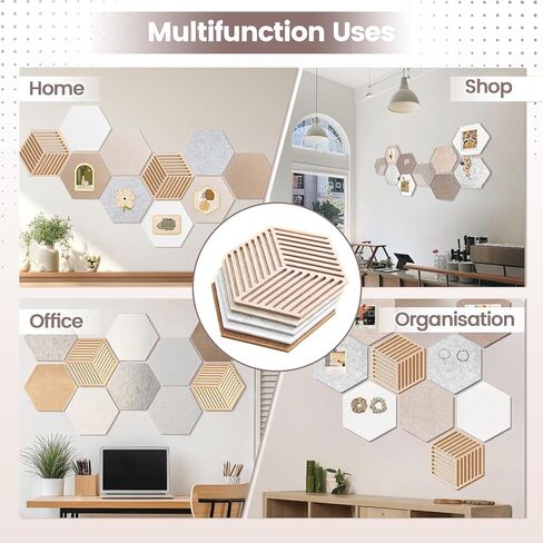 12'' Large Hexagon Cork Board Tiles – 10 Pack Adhesive Frameless Bulletin Board for Office & Home Wall Decor, Vision Board with 35 Push Pins, Decorative Pin Board for Photos & DIY in Saudi Arabia