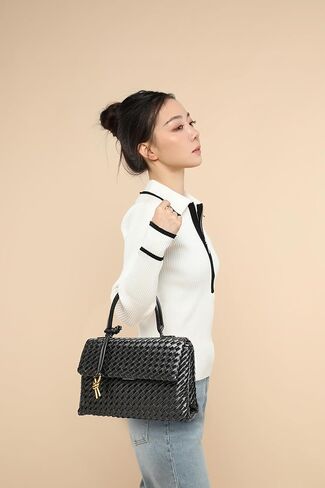 Woven Crossbody Bag for Women, Top Handle Satchel Purse Shoulder Handbag, Woven Handbag in Saudi Arabia