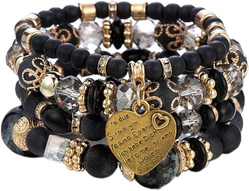 4Pcs Set Bohemian Heart Letters Declaration Crystal Stone Stretch Pendant Bracelets for Women Girls Beaded Stackable Stretch Bracelet Colorful Charm Jewelry Boho Summer Beach in Saudi Arabia