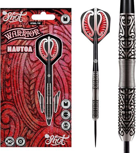 طلقة! Darts Warrior Hautoa 80% Tungsten Pro Throwing Darts Steel Tip Set، احترافية - صنع في نيوزيلندا - رحلات رمي ​​السهام المصممة للنساء والرجال - سهام شريطية معدنية للبالغين in Saudi Arabia