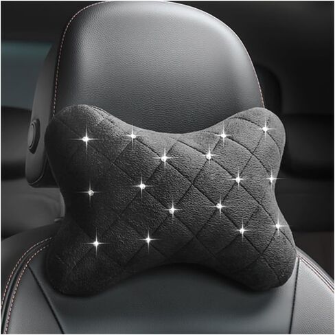 Car Headrest Pillow with Rhinestone Design,Soft & Skin-Friendly Car Neck Pillow for Comfortable Head & Neck Support,Universal Ergonomic Necks Pillows for Cars Interior Accessories in Saudi Arabia
