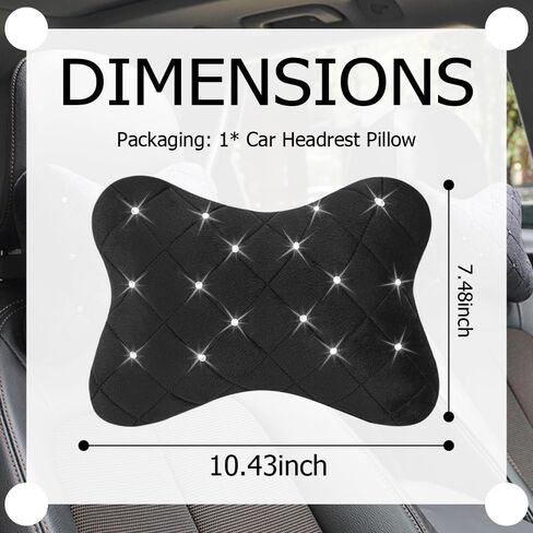 Car Headrest Pillow with Rhinestone Design,Soft & Skin-Friendly Car Neck Pillow for Comfortable Head & Neck Support,Universal Ergonomic Necks Pillows for Cars Interior Accessories in Saudi Arabia